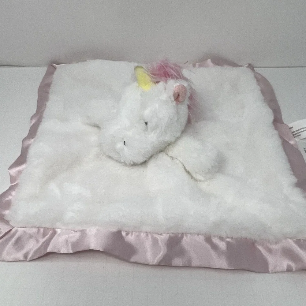 Cloud Island Unicorn Lovey 13 Inch White Pink Satin Trim Security Blanket